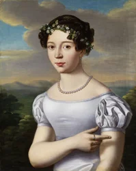 Portret van een Jong Meisje met Myrtenkrans en Parelketting